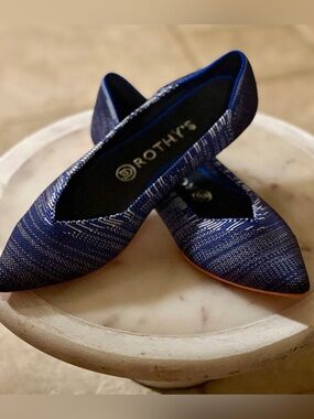 Rothy’s Point RETIRED Flats Bright  Blue Birdseye w Space-dye Orange Sole - Sz 9